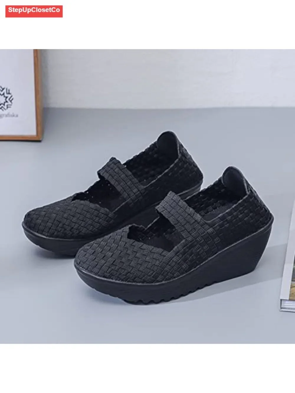 Women's Platform Wedge Sandals Woven Pumps Mary Jane Shoes Comfortable